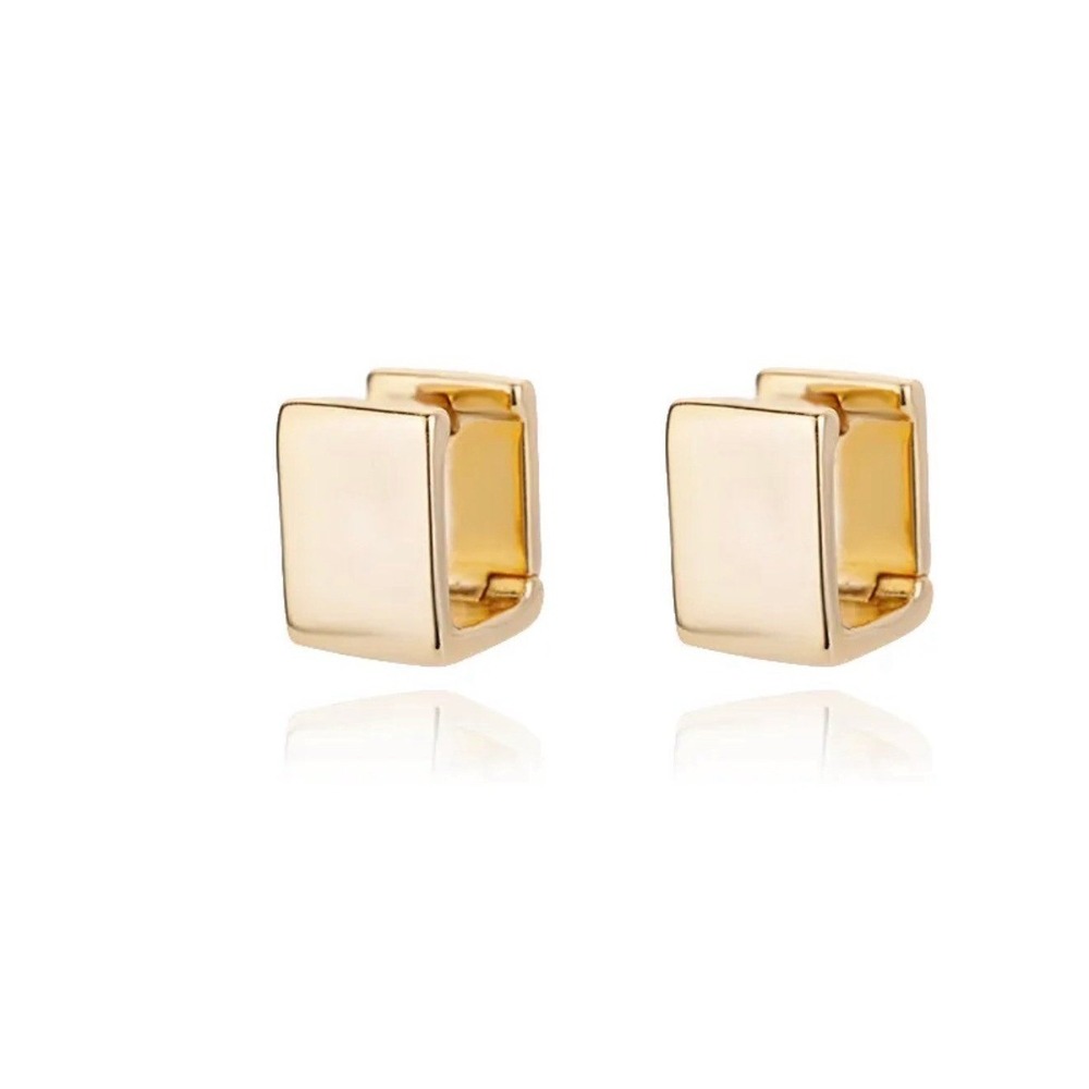 Gold Geometric Rectangle Hoop Earrings Minimalist Chunky Huggies